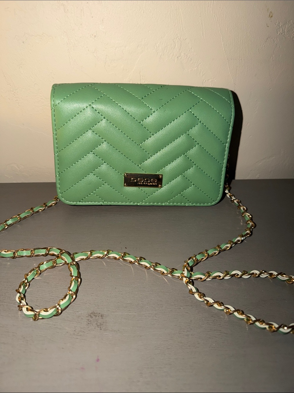 bebe Quilted Mint Crossbody Bag with Gold Chain